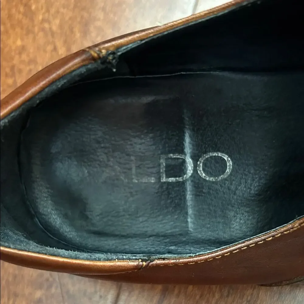 Aldo Men's Brown Leather Slip-On Loafers w/ Cross Design Imprinted, Size 10 (43)